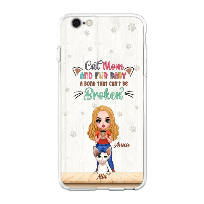 Personalized Cat Mom Chibi Phone Case - Gift Idea For Mother's Day/Cat Lovers With Up to 6 Cats - Cat Mom And Fur Baby A Bond That Can't Be Broken - Case For iPhone And Samsung