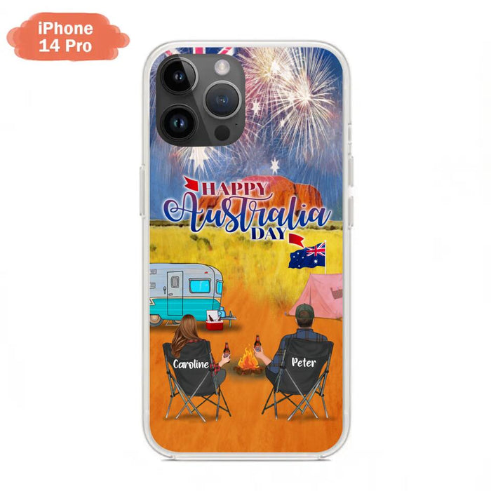 Personalized Camping Happy Australia Day Phone Case - Couple/Parents With Up to 2 Kids And 2 Pets - Gift Idea For Camping Lover - Case For iPhone And Samsung