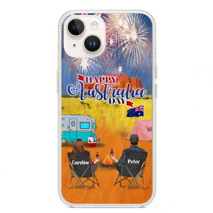 Personalized Camping Happy Australia Day Phone Case - Couple/Parents With Up to 2 Kids And 2 Pets - Gift Idea For Camping Lover - Case For iPhone And Samsung