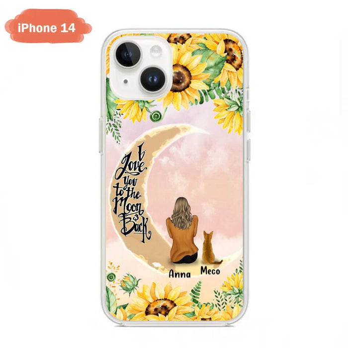 Personalized Cat Sun Flower Phone Case - Up to 6 Cats - Gift Idea For Cat Lover - I Love You To The Moon And Back - Case For iPhone And Samsung