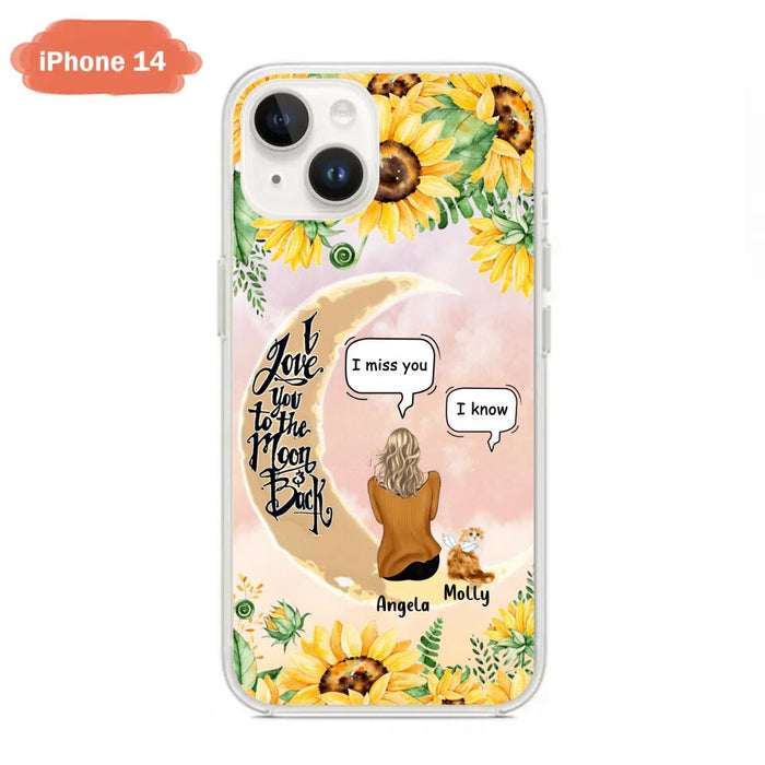 Personalized Memorial Cat Sun Flower Phone Case - Up to 6 Cats - Memorial Gift Idea For Cat Lover - I Love You To The Moon And Back - Case For iPhone And Samsung