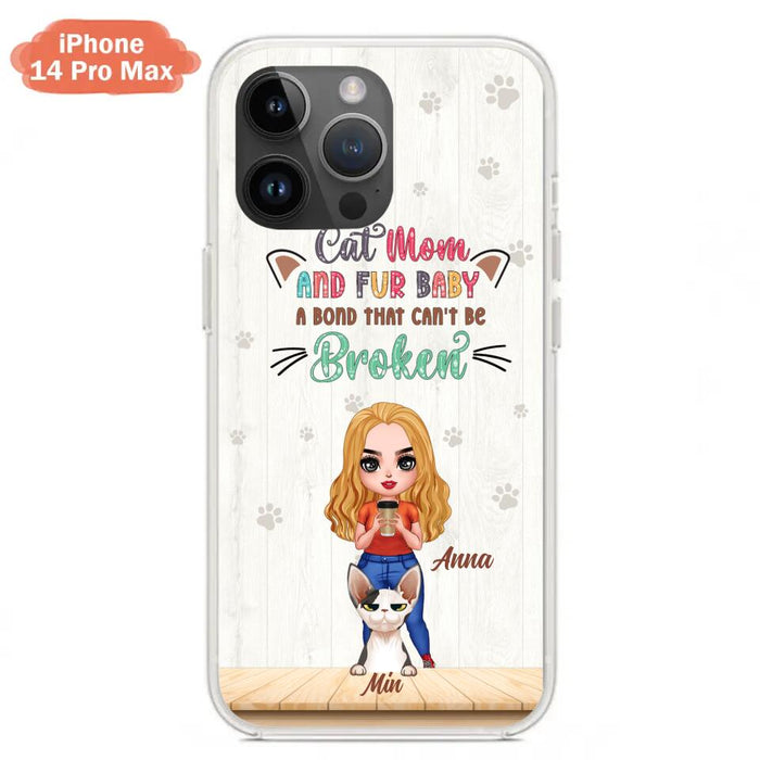 Personalized Cat Mom Chibi Phone Case - Gift Idea For Mother's Day/Cat Lovers With Up to 6 Cats - Cat Mom And Fur Baby A Bond That Can't Be Broken - Case For iPhone And Samsung