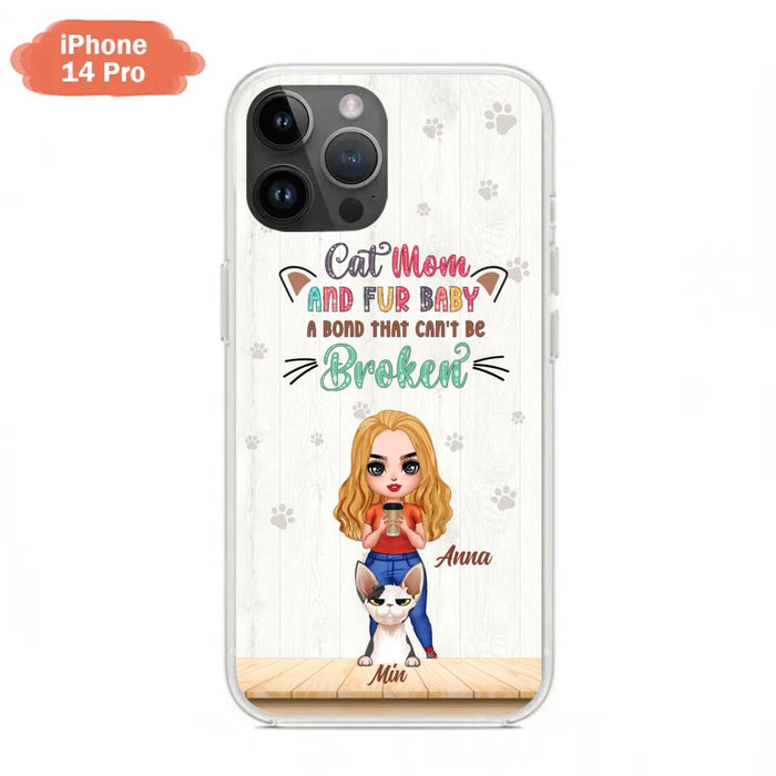 Personalized Cat Mom Chibi Phone Case - Gift Idea For Mother's Day/Cat Lovers With Up to 6 Cats - Cat Mom And Fur Baby A Bond That Can't Be Broken - Case For iPhone And Samsung