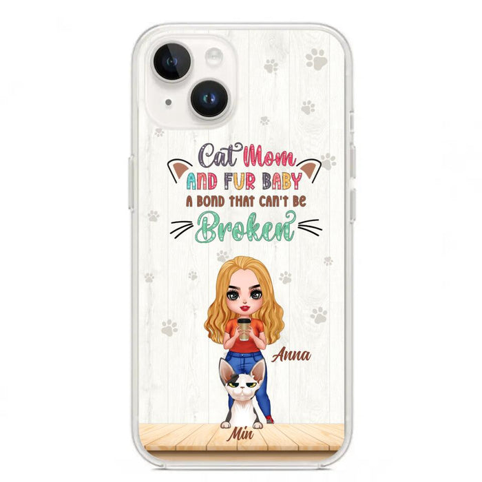 Personalized Cat Mom Chibi Phone Case - Gift Idea For Mother's Day/Cat Lovers With Up to 6 Cats - Cat Mom And Fur Baby A Bond That Can't Be Broken - Case For iPhone And Samsung