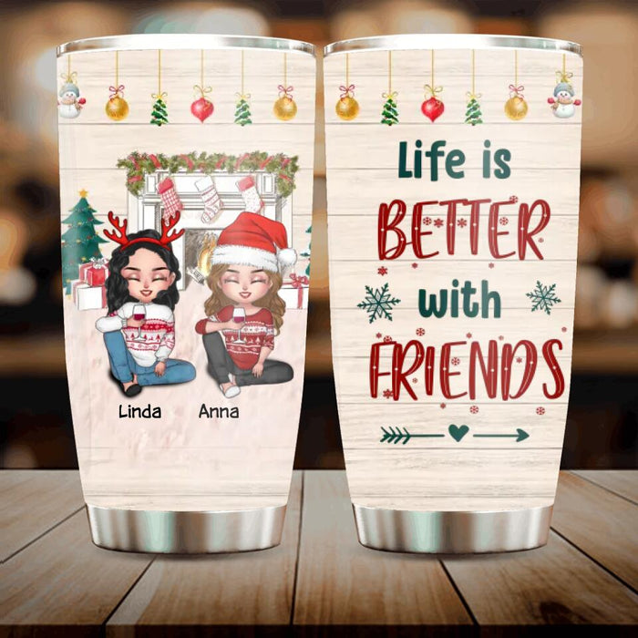 Personalized Christmas Besties Tumbler - Gift Idea For Besties/Christmas - Up To 4 Friends - Life Is Better With Friends
