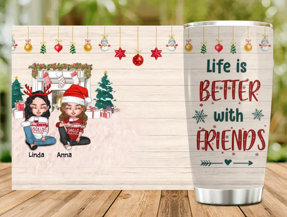 Personalized Christmas Besties Tumbler - Gift Idea For Besties/Christmas - Up To 4 Friends - Life Is Better With Friends