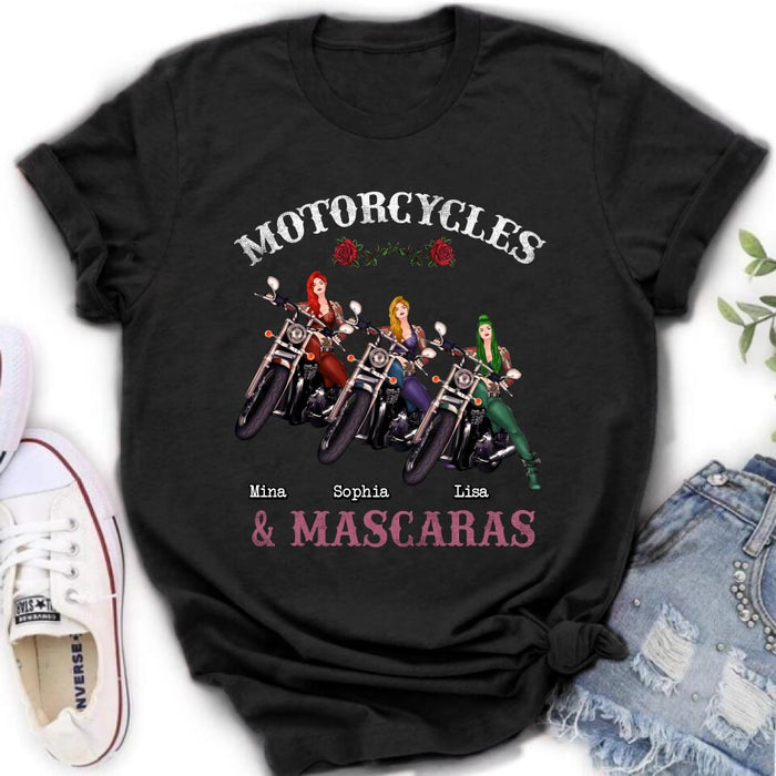 Personalized Biker Shirt/Hoodie - Gift Idea For Friends/Besties with up to 3 Girls - Motorcycles and Mascaras