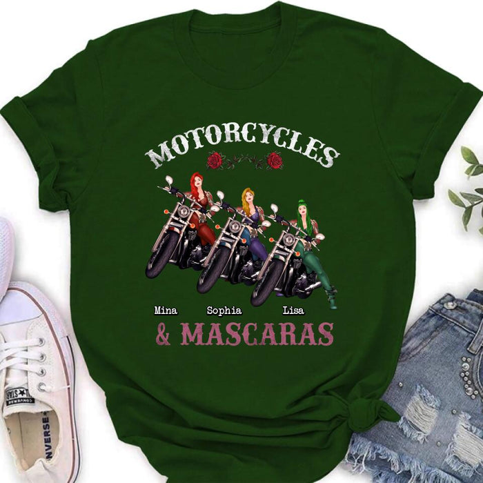 Personalized Biker Shirt/Hoodie - Gift Idea For Friends/Besties with up to 3 Girls - Motorcycles and Mascaras