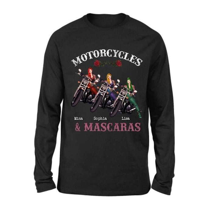 Personalized Biker Shirt/Hoodie - Gift Idea For Friends/Besties with up to 3 Girls - Motorcycles and Mascaras
