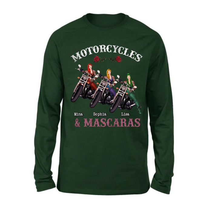 Personalized Biker Shirt/Hoodie - Gift Idea For Friends/Besties with up to 3 Girls - Motorcycles and Mascaras