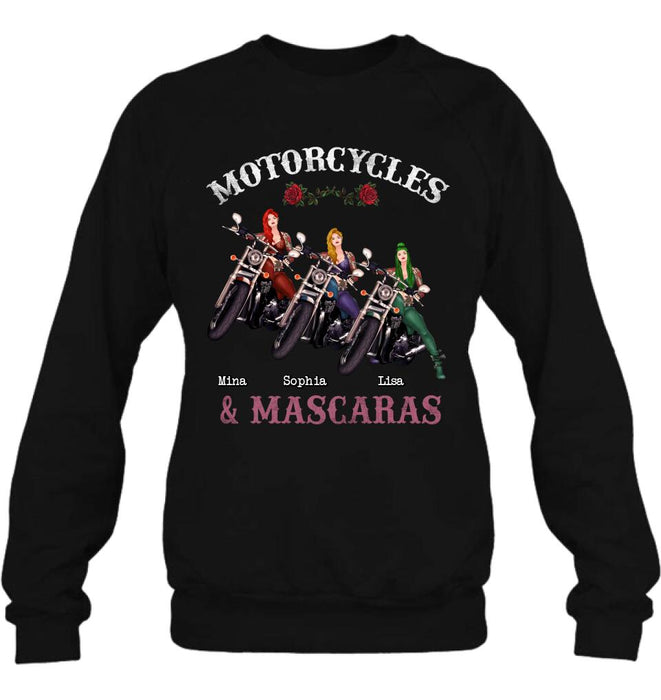 Personalized Biker Shirt/Hoodie - Gift Idea For Friends/Besties with up to 3 Girls - Motorcycles and Mascaras