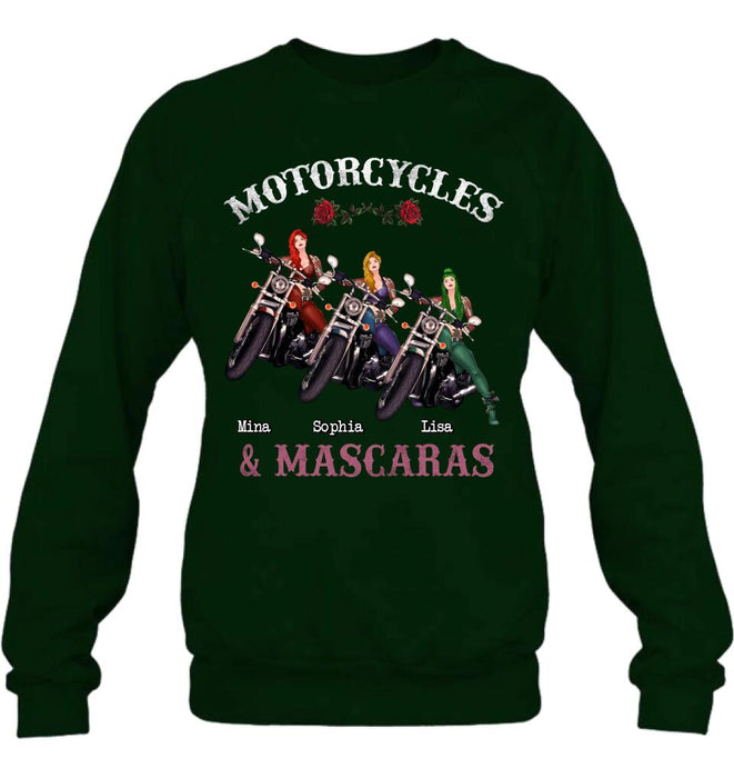 Personalized Biker Shirt/Hoodie - Gift Idea For Friends/Besties with up to 3 Girls - Motorcycles and Mascaras
