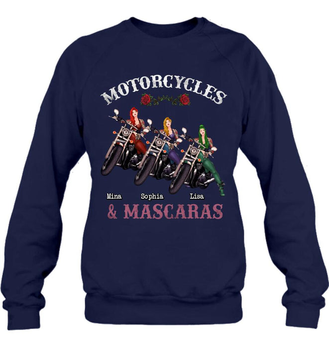 Personalized Biker Shirt/Hoodie - Gift Idea For Friends/Besties with up to 3 Girls - Motorcycles and Mascaras