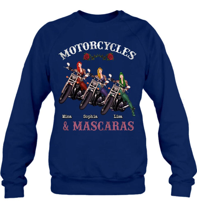 Personalized Biker Shirt/Hoodie - Gift Idea For Friends/Besties with up to 3 Girls - Motorcycles and Mascaras
