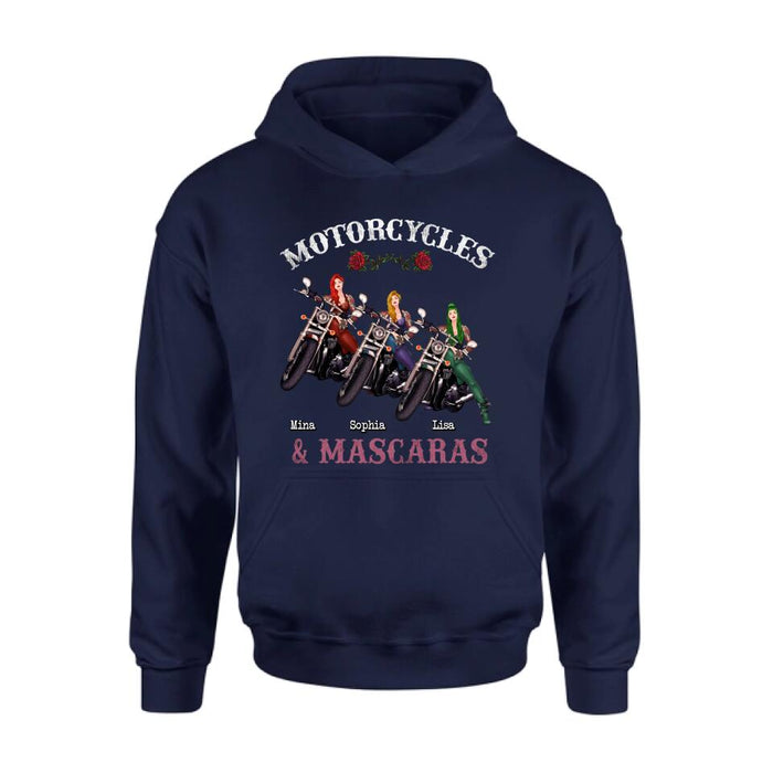 Personalized Biker Shirt/Hoodie - Gift Idea For Friends/Besties with up to 3 Girls - Motorcycles and Mascaras