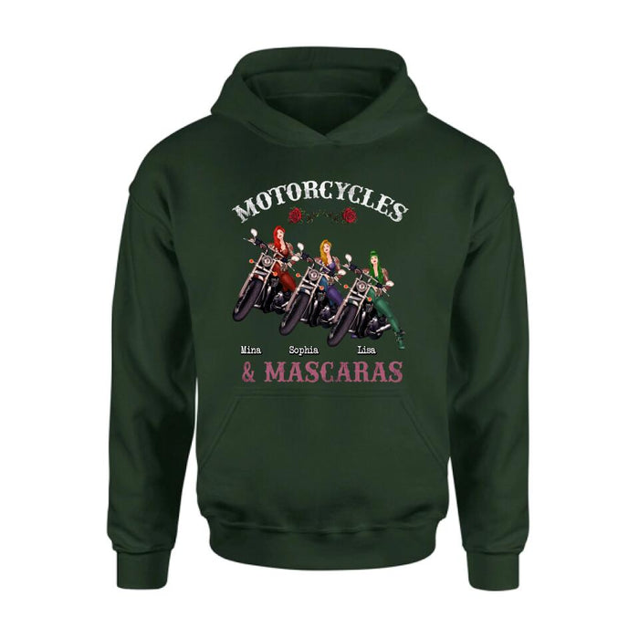 Personalized Biker Shirt/Hoodie - Gift Idea For Friends/Besties with up to 3 Girls - Motorcycles and Mascaras