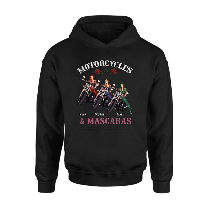 Personalized Biker Shirt/Hoodie - Gift Idea For Friends/Besties with up to 3 Girls - Motorcycles and Mascaras