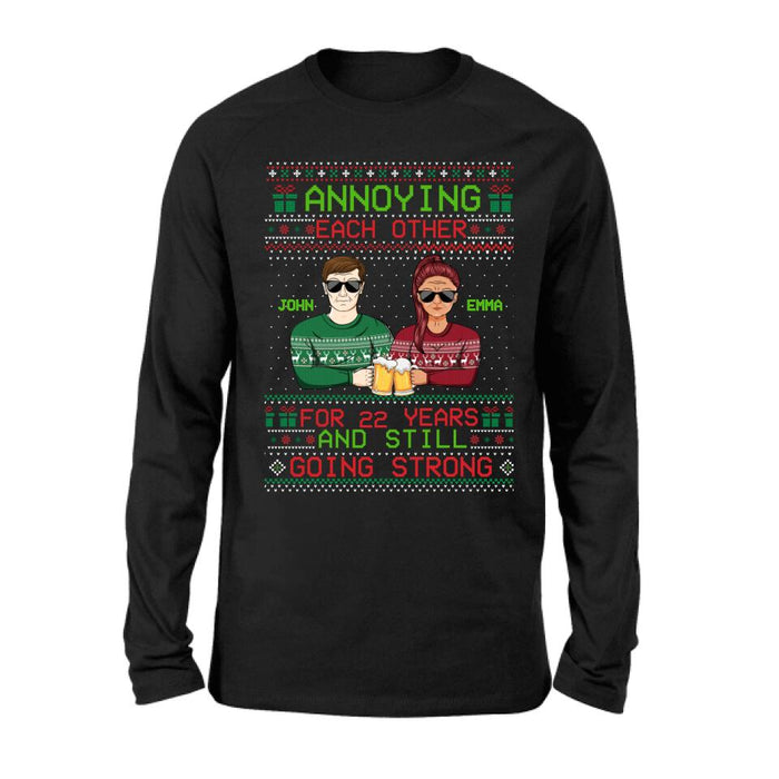Personalized Christmas Couple Shirt/Hoodie - Anniversary Gift For Couple/Christmas - Annoying Each Other For 22 Years And Still Going Strong