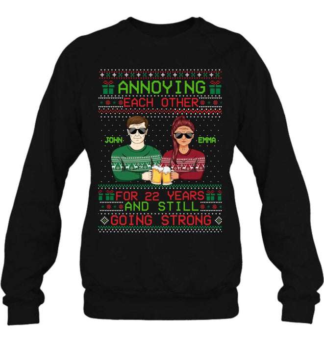 Personalized Christmas Couple Shirt/Hoodie - Anniversary Gift For Couple/Christmas - Annoying Each Other For 22 Years And Still Going Strong