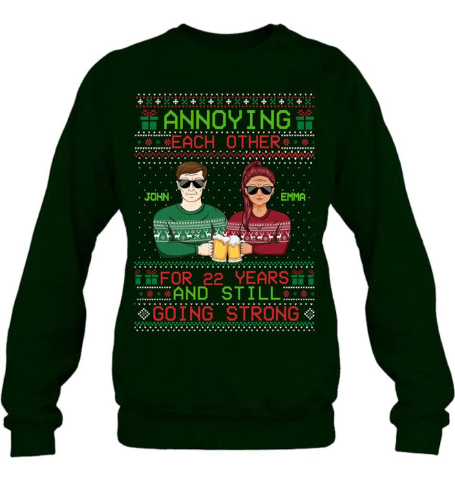 Personalized Christmas Couple Shirt/Hoodie - Anniversary Gift For Couple/Christmas - Annoying Each Other For 22 Years And Still Going Strong