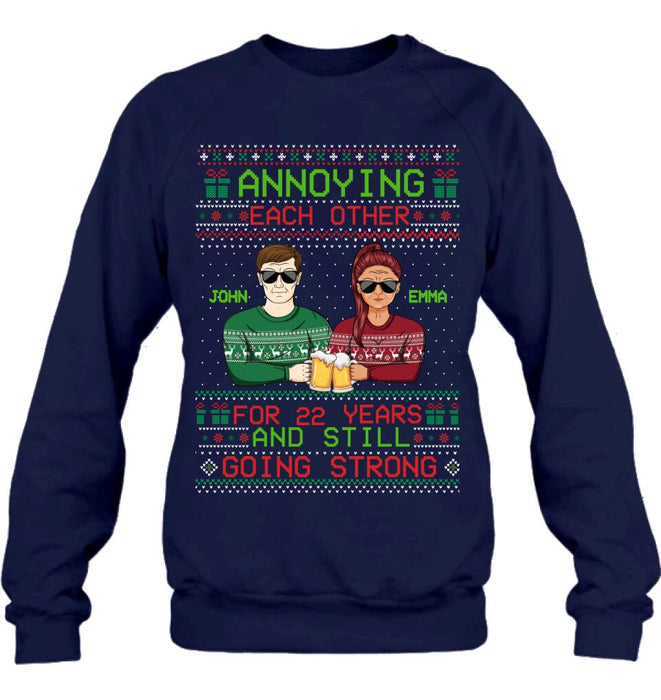Personalized Christmas Couple Shirt/Hoodie - Anniversary Gift For Couple/Christmas - Annoying Each Other For 22 Years And Still Going Strong