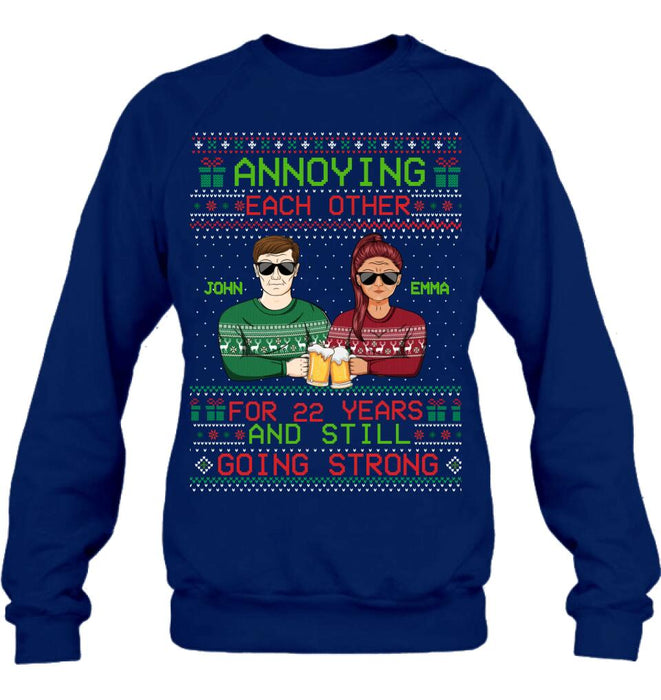 Personalized Christmas Couple Shirt/Hoodie - Anniversary Gift For Couple/Christmas - Annoying Each Other For 22 Years And Still Going Strong