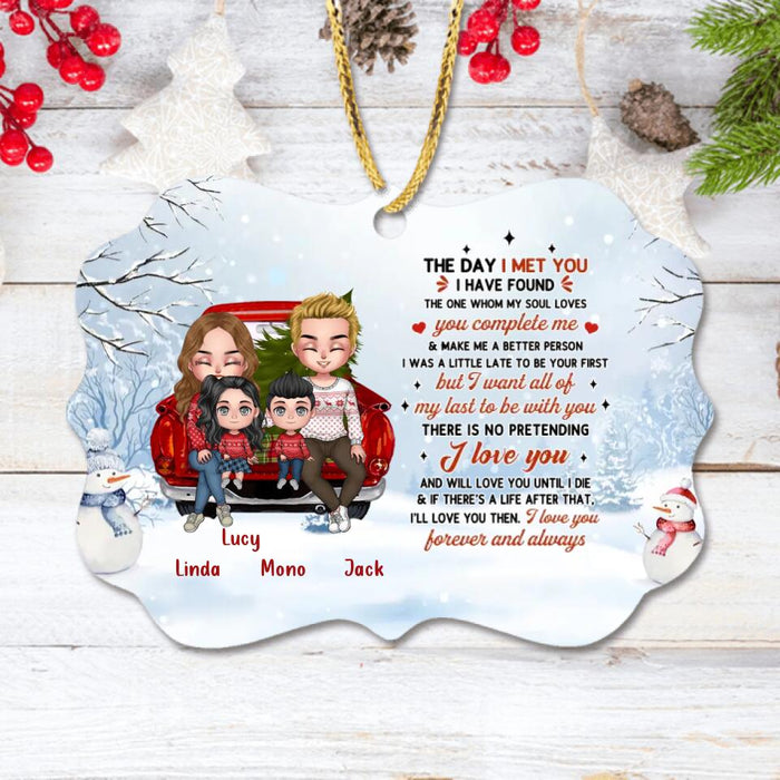 Personalized Christmas Couple On Car Rectangle Ornament - Gift Idea For Christmas/Couple With Up To 2 Kids - The Day I Met You I Have Found The One Whom My Soul Loves