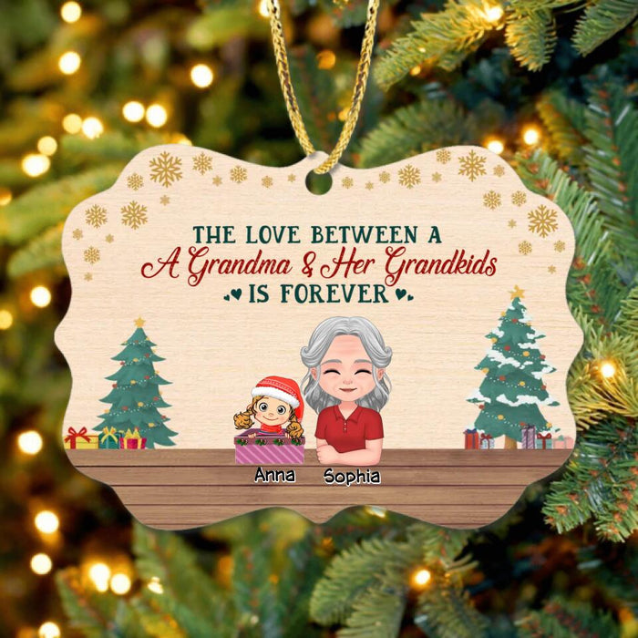 Personalized Christmas Nana Grandma Rectangle Wooden Ornament - Gift Idea For Christmas/Grandma With Up To 3 Kids - The Love Between A Grandma & Her Grandkids Is Forever