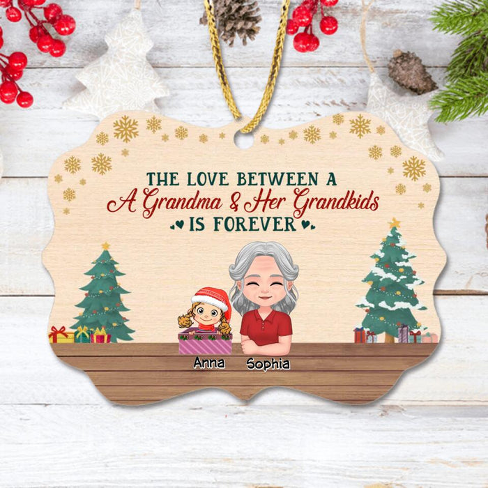 Personalized Christmas Nana Grandma Rectangle Wooden Ornament - Gift Idea For Christmas/Grandma With Up To 3 Kids - The Love Between A Grandma & Her Grandkids Is Forever