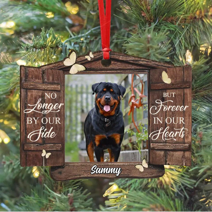 Personalized Memorial Photo Wooden Ornament - Memorial Gift Idea For Pet Owner - No Longer By Our Side But Forever In Our Hearts