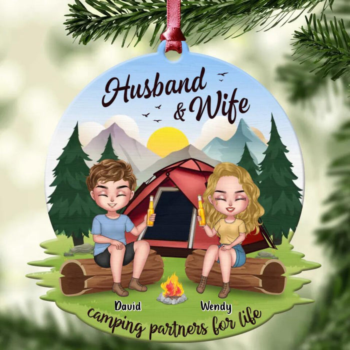 Personalized Camping Couple Wooden Ornament - Gift Idea For Camping Lover/Couple/Christmas - Husband and Wife Camping Partners For Life