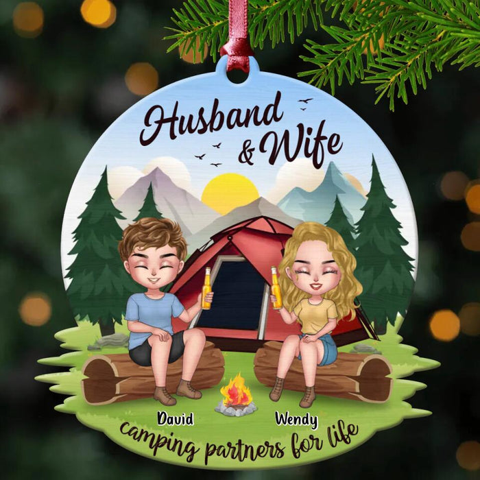 Personalized Camping Couple Wooden Ornament - Gift Idea For Camping Lover/Couple/Christmas - Husband and Wife Camping Partners For Life
