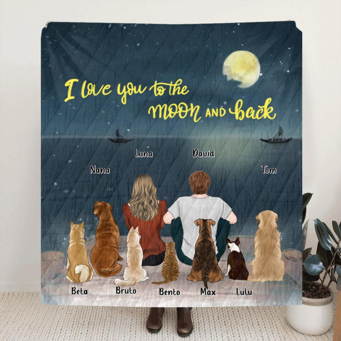 Personalized Dog Cat Fleece/Quilt Blanket - Gift for Dog Lovers/Cat Lovers - Couple and Pets - Man/Woman and Pets - Up to 7 Pets