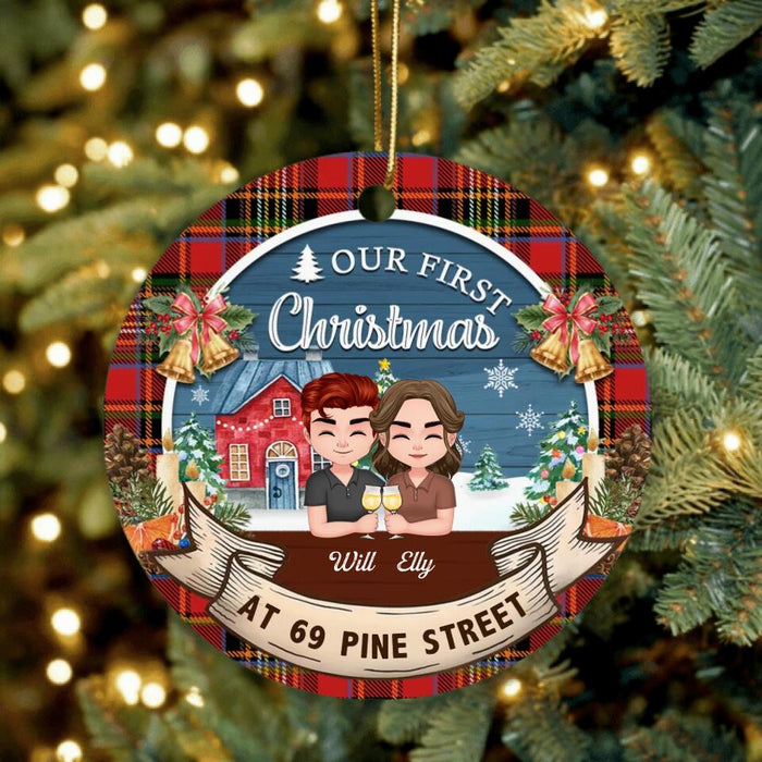 Personalized First Christmas At Our New Home Circle Wooden Ornament - Couple With Kids And Pets - Christmas Gift Idea For Couple/Family - Our First Christmas