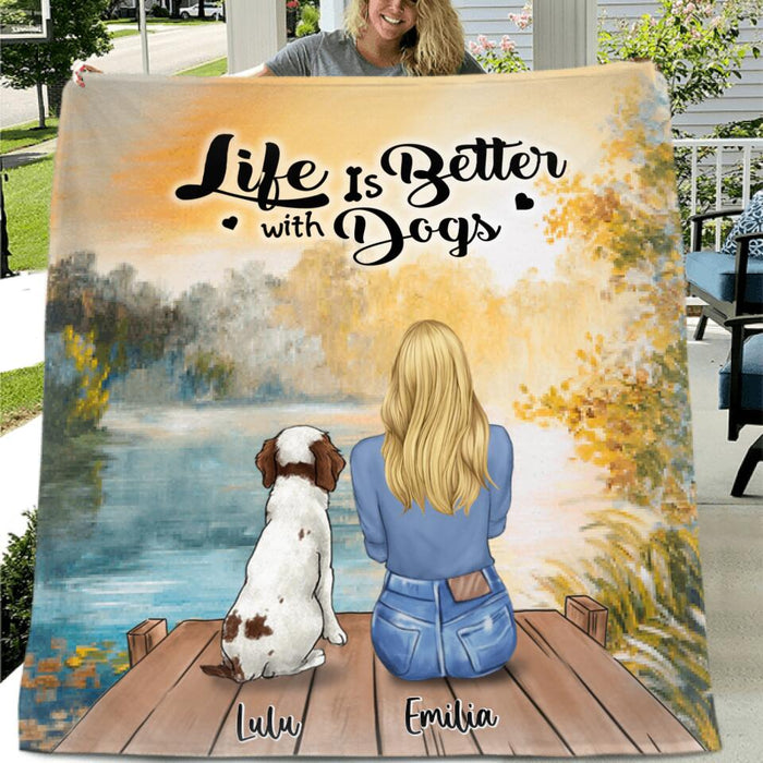 Personalized Dog Mom Fleece Blanket/Quilt - Best Gift For Dog Lover - Life Is Better With Dogs