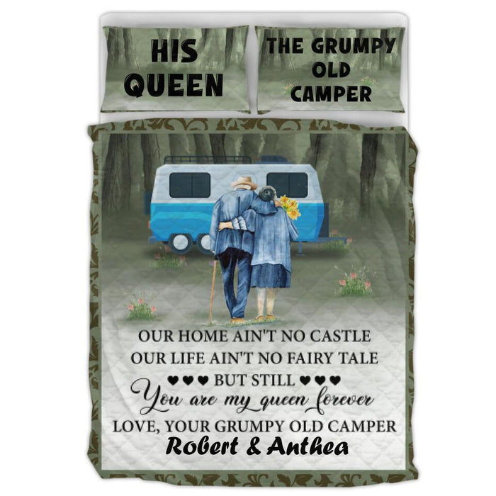 Personalized Old Camping Couple Quilt Bed Sets - Gift Idea For Grandparents - You Are My Queen Forever