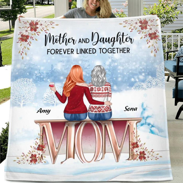 Personalized Mother & Daughter Fleece Throw Blanket/Quilt - Christmas Gift Idea For Mother/Daughter - Up To 5 People - Mother & Daughter Forever Linked Together