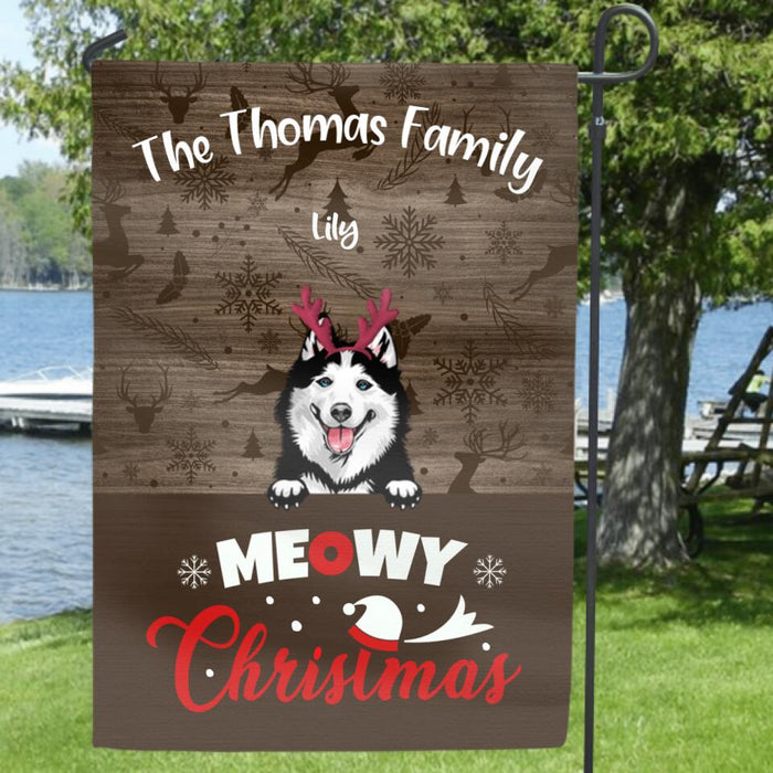 Personalized Dog Cat Merry Christmas Flag Sign - Up to 5 Pets - Best Gift For Dog/Cat Lover - Meowy Christmas