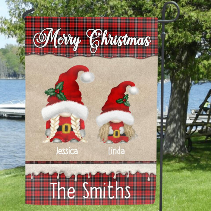 Personalized Gnomies Family Flag Sign - Adult/Couple With Up to 3 Kids - Christmas Gift For Family