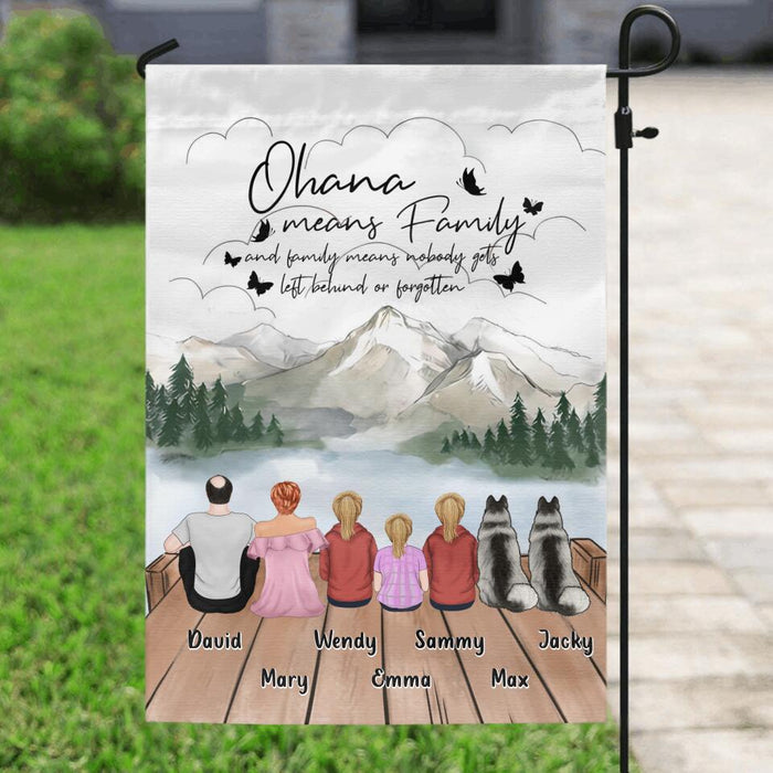 Personalized Family Flag Sign - Up to 4 Pets - Gift Idea for Father's Day/Mother's Day/Family - Ohana Means Family And Family Means Nobody Gets Left Behind Or Forgotten