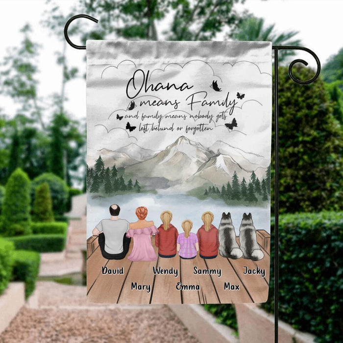 Personalized Family Flag Sign - Up to 4 Pets - Gift Idea for Father's Day/Mother's Day/Family - Ohana Means Family And Family Means Nobody Gets Left Behind Or Forgotten