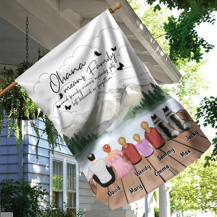 Personalized Family Flag Sign - Up to 4 Pets - Gift Idea for Father's Day/Mother's Day/Family - Ohana Means Family And Family Means Nobody Gets Left Behind Or Forgotten