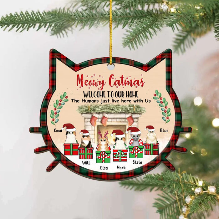 Personalized Christmas Cats Wooden Ornament - Up to 6 Cats - Christmas Gift Idea For Cat Lovers - Meowy Catmas Welcome To Our Home