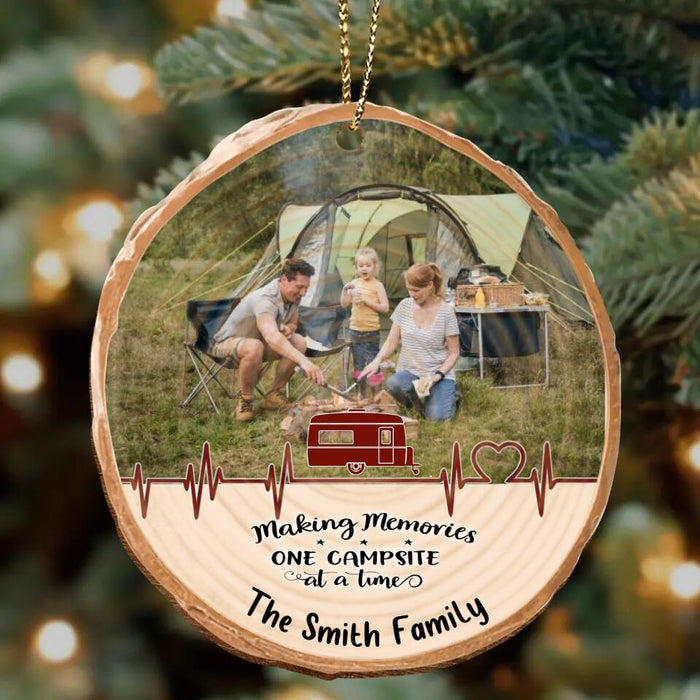 Personalized Family Photo Wooden Ornament - Gift Idea For Family/Camping Lover/Christmas - Making Memories One Campsite At A Time