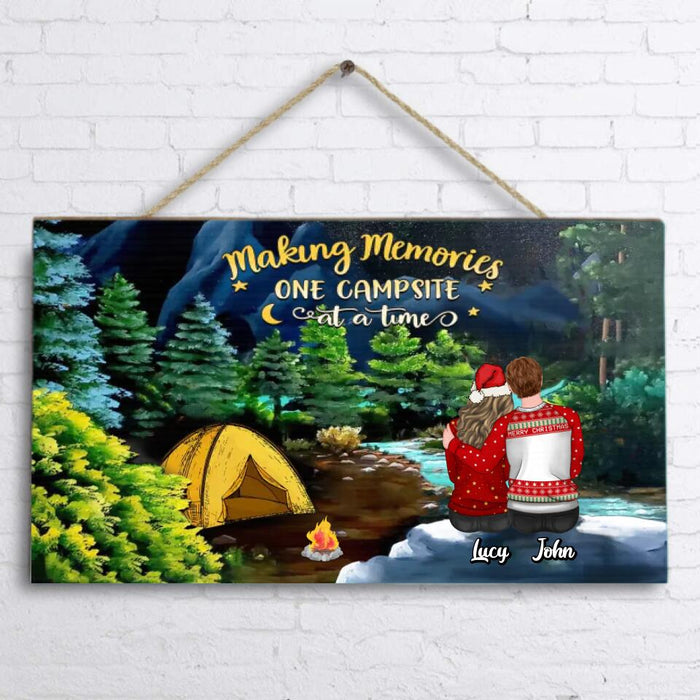 Personalized Camping Christmas Couple Rectangle Wooden Sign - Christmas Gift Idea For Couple - Making Memories One Campsite At A Time