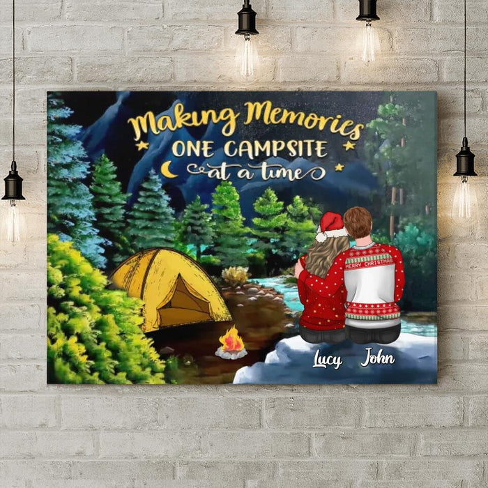 Personalized Camping Christmas Couple Horizontal Canvas - Christmas Gift Idea For Couple - Making Memories One Campsite At A Time