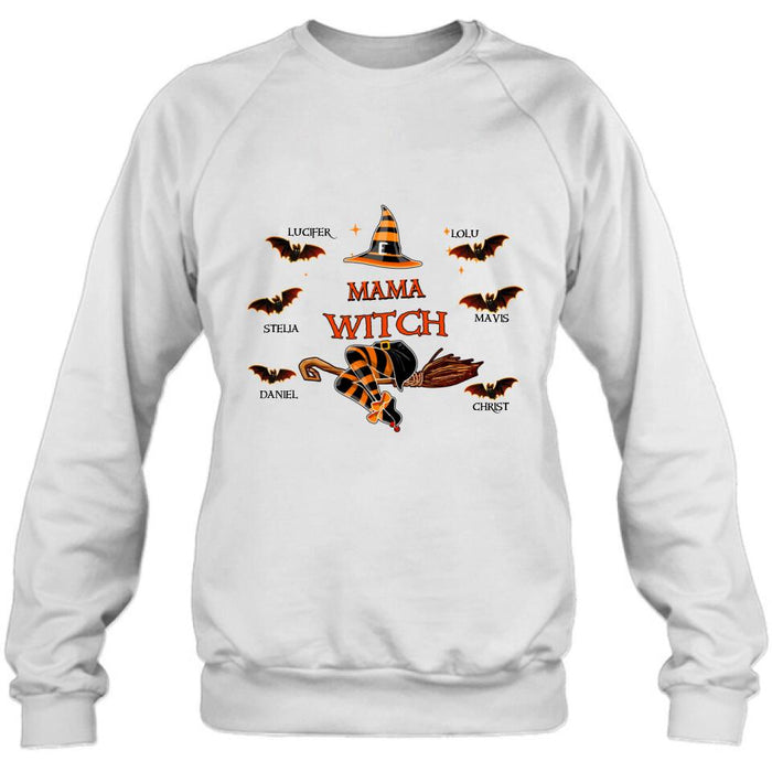 Personalized Halloween T-shirt/Sweatshirt/Hoodie/Long Sleeve - Up to 6 Bats - Best Gift For Halloween, Mother/Grandmother - Mama Witch - 80H9EN