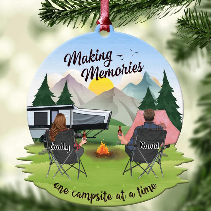 Personalized Camping Couple Wooden Ornament - Up to 4 Dogs - Christmas Gift Idea For Camping Lovers/Dog/Cat Lovers - Making Memories One Campsite At A Time