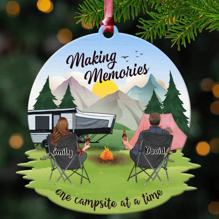 Personalized Camping Couple Wooden Ornament - Up to 4 Dogs - Christmas Gift Idea For Camping Lovers/Dog/Cat Lovers - Making Memories One Campsite At A Time