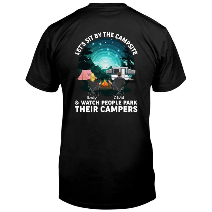 Personalized Couple Camping Hoodie/T-shirt - Design On Back Side - Gift Idea For Camping Lovers/Couple - Let's Sit By The Campsite  & Watch People Park Their Campers